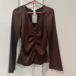H&M brown satin top